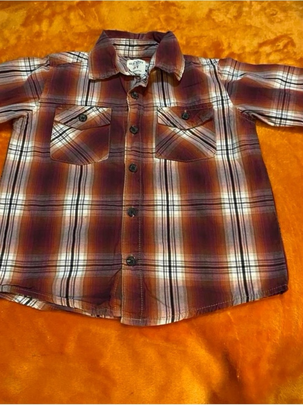 Old Navy Boys Plaid Button-Down Shirt in Brown and White